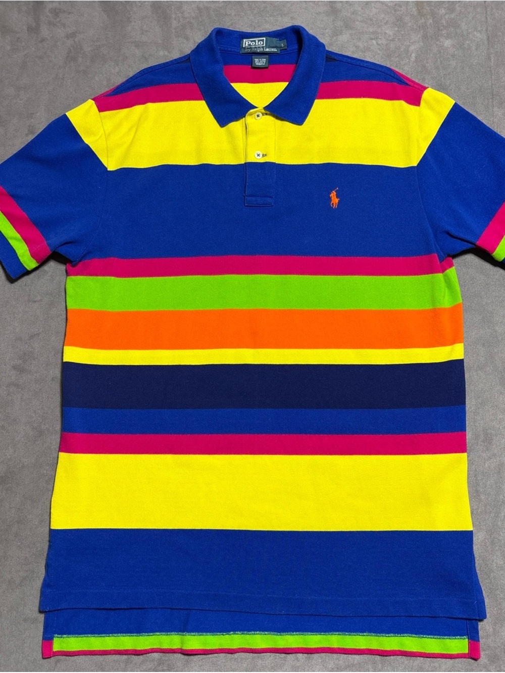 Ralph Lauren Polo Shirt Mens Large Multicolor Striped 100% Mesh Cotton
